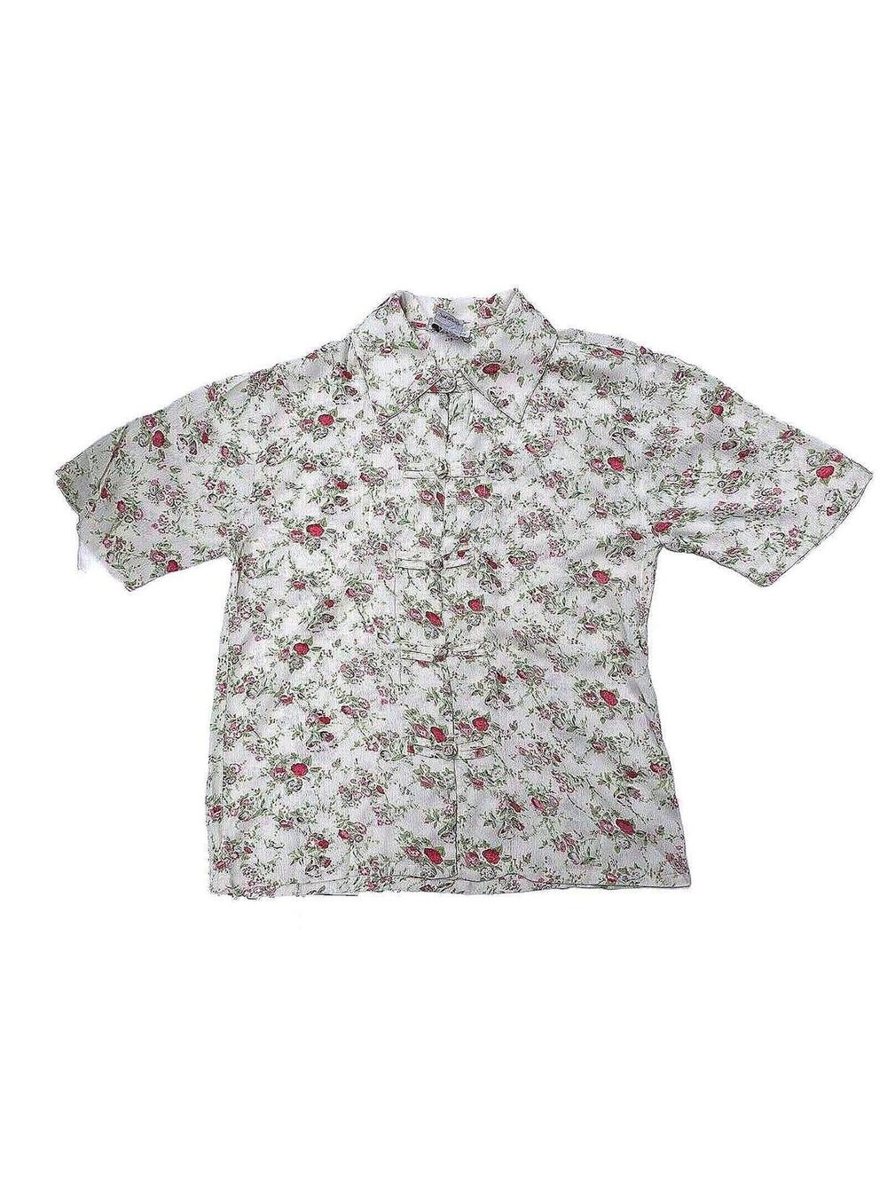 Ditsy Floral Short Sleeve Shirt I 90's Vintage Frog Closure Blouse.  Small
